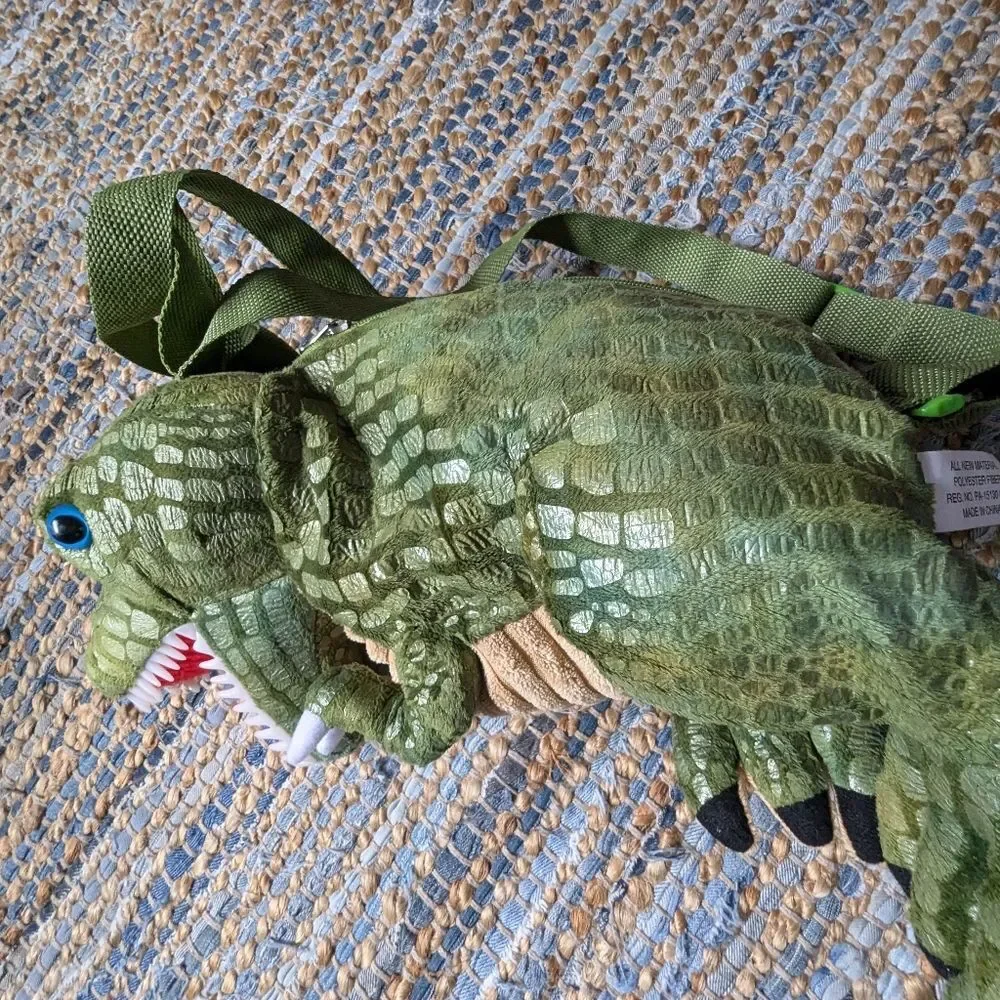 Dinosaur Plush Backpack Green Kids Toddler Novelty Zip Bag School Play Utility C